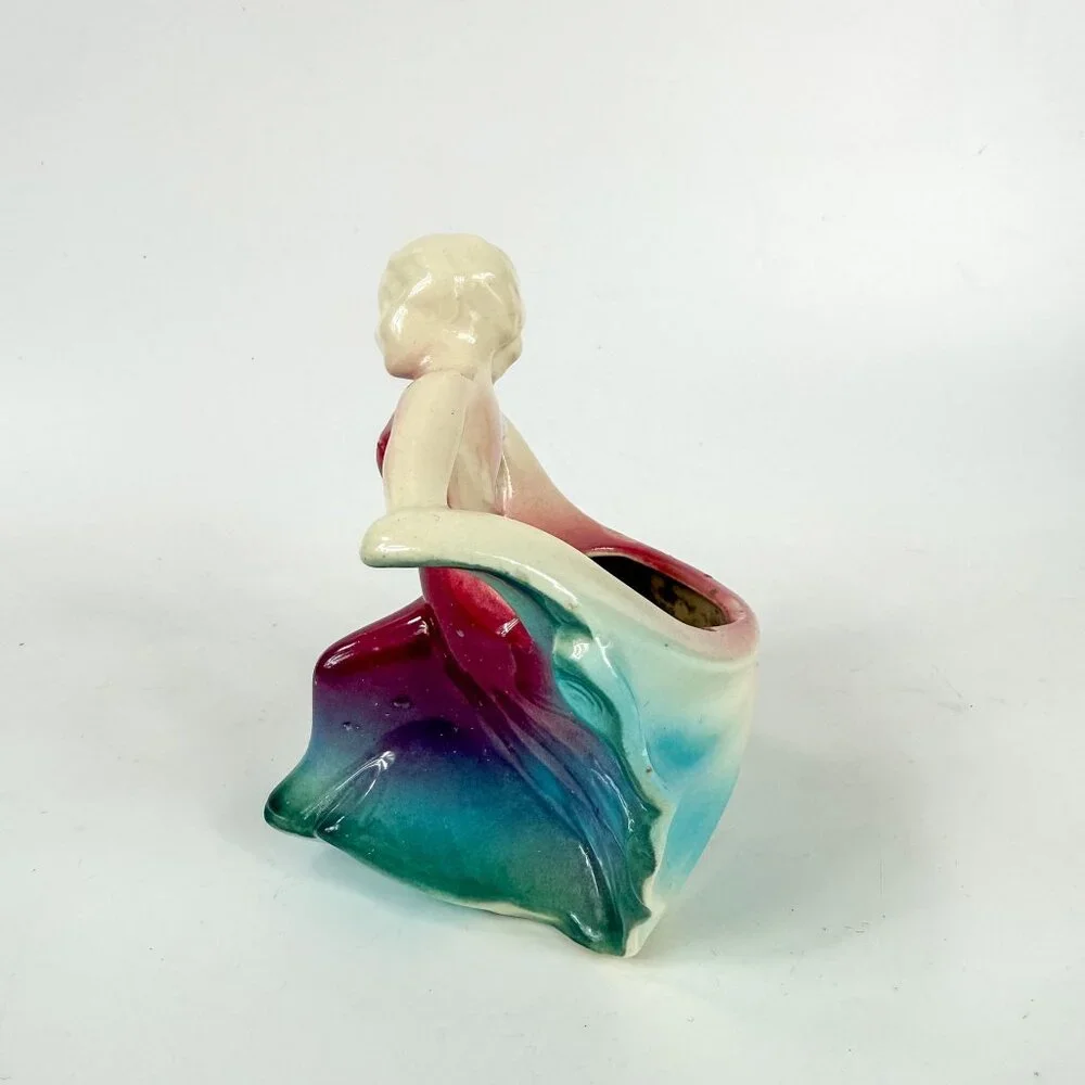 Shawnee Dancing Girl Planter Figurine Teal Blue Maroon Red Gradient Ceramic